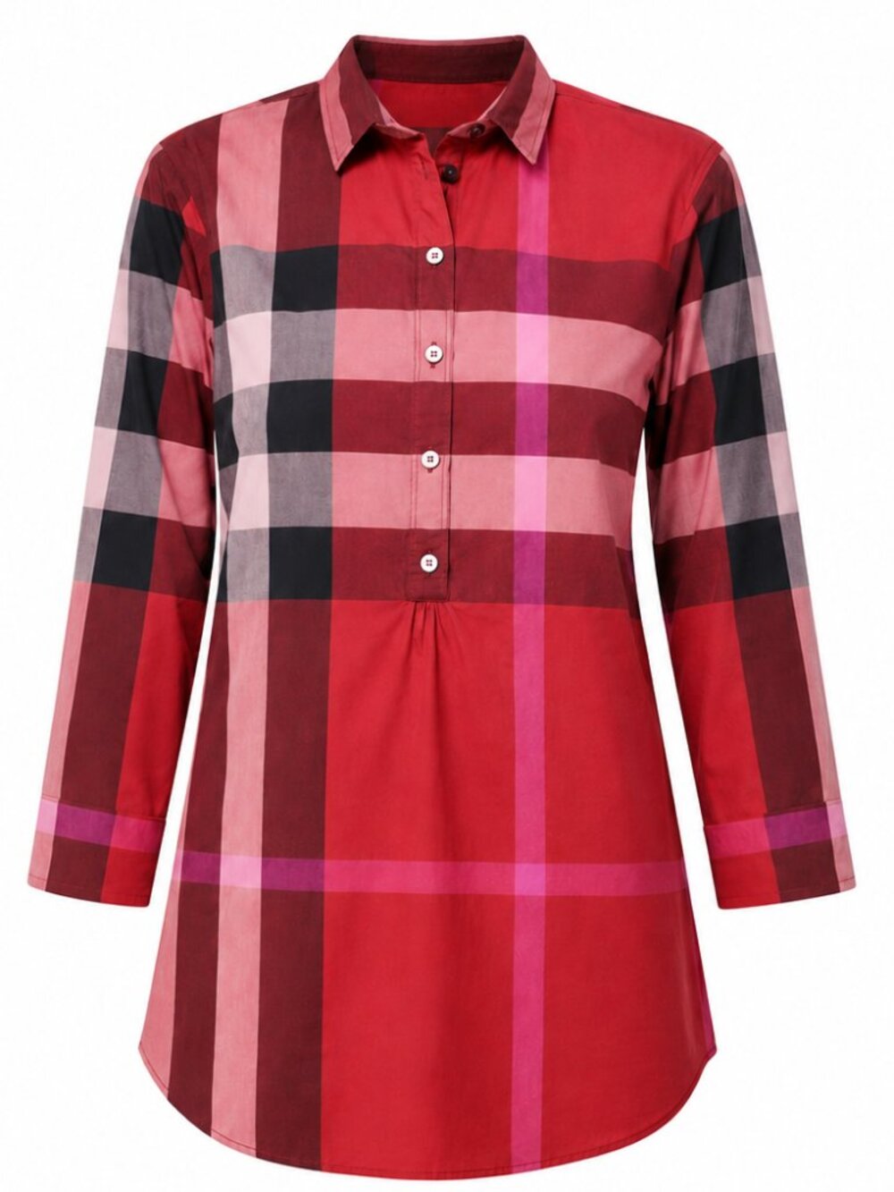 Authentic Burberry Brit M Tunic Popover Shirt Red Mega Check Cotton